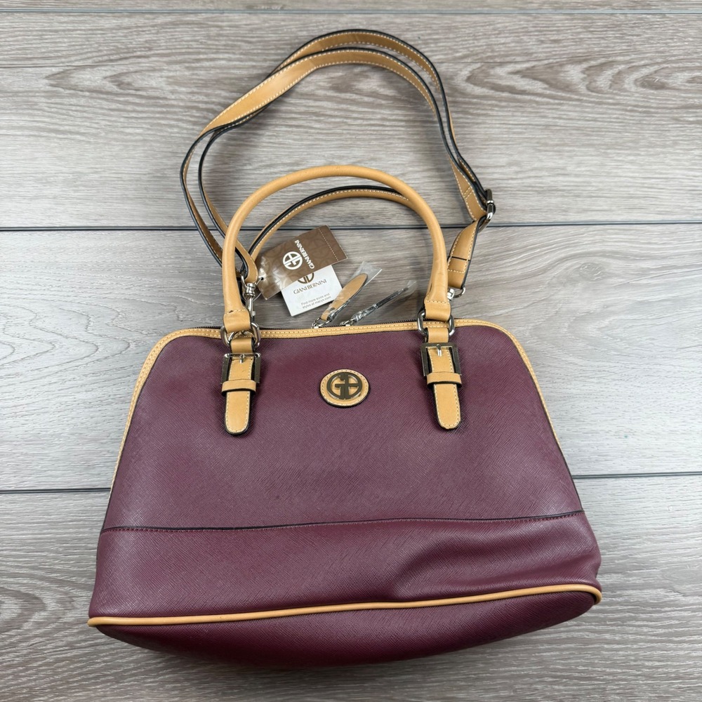 Giani Bernini Womens Satchel Saffiano Leather Wine Burgundy OS